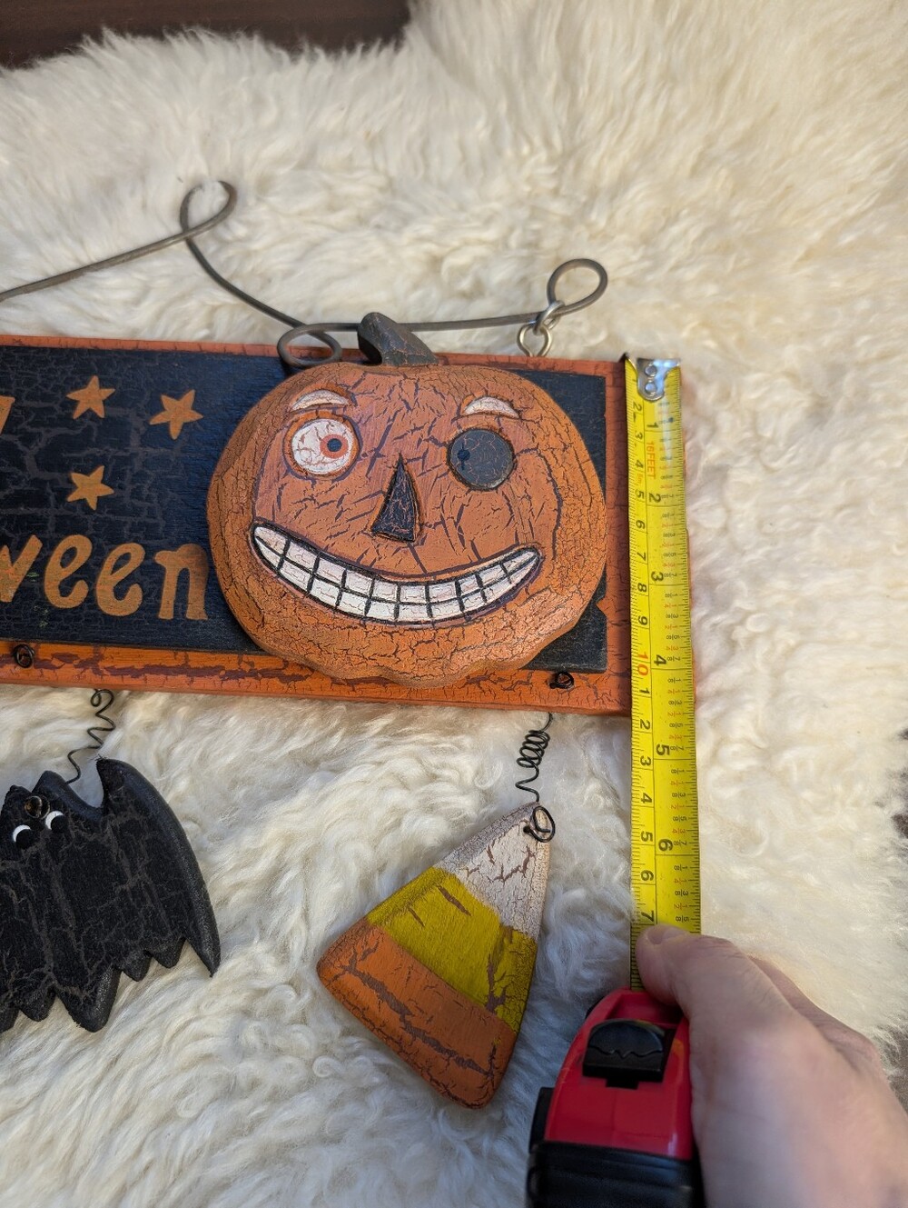 Vintage Style Happy Halloween Pumpkin Ghost Bat Candy Corn Hanging Sign Decor - Picture 4 of 6